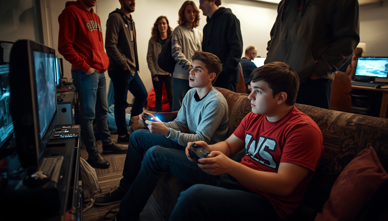 Two friends side by side on a couch with controllers, deep in a co-op console session at SNUGG